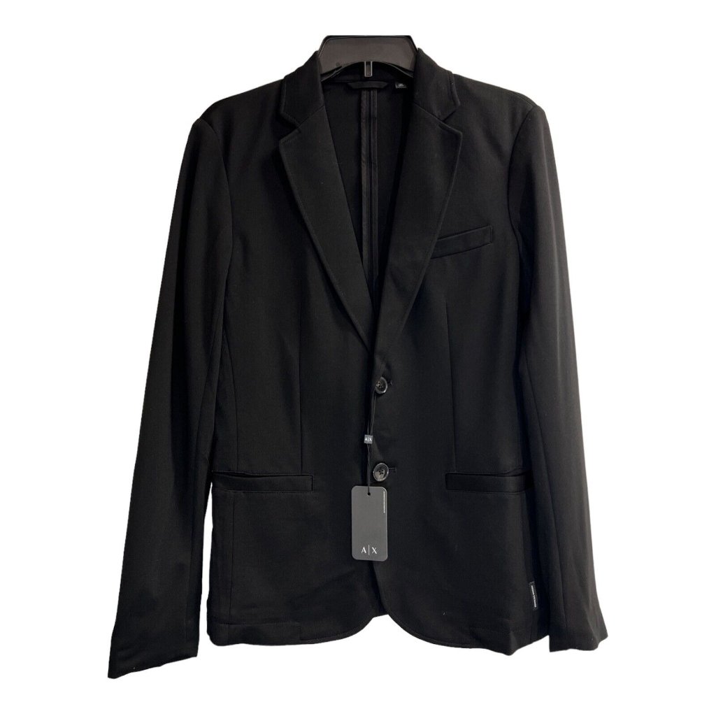 Armani Exchange Ax Mens Xs Classic 2 Button Blazer Black Soft Stretch Career